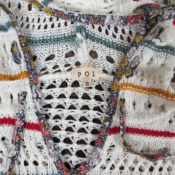 Anthropologie POL Crochet Knit Star Hoodie White Color Stripes Boho Hippie Small - Picture 2 of 11